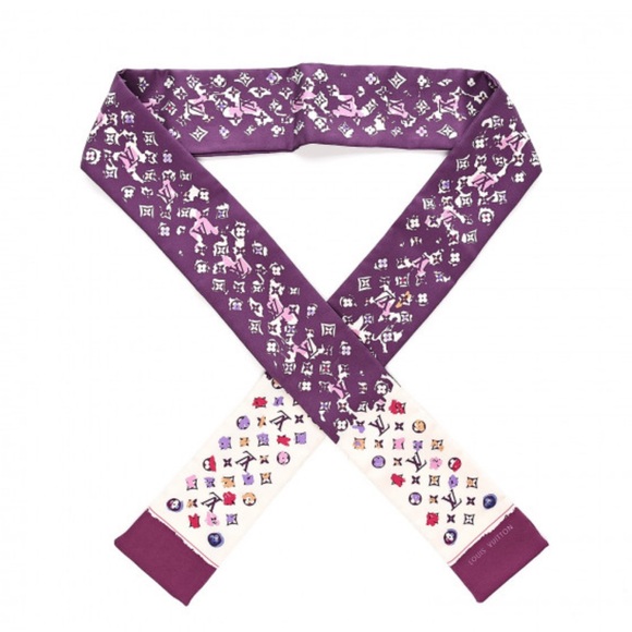 Louis Vuitton Monogram Splash Bandeau Scarf Purple Cream - Picture 1 of 11
